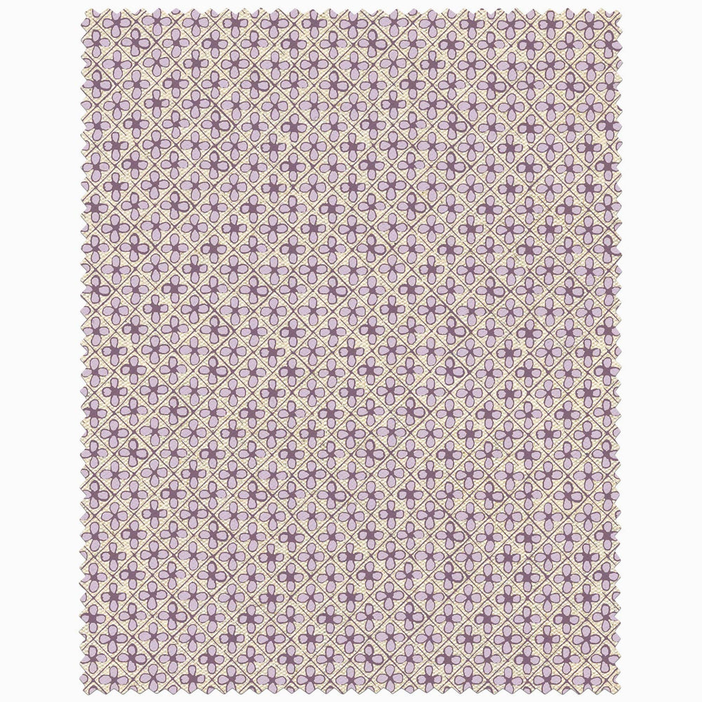 A purple and white floral pattern on a white background by John Robshaw for John Robshaw x Cloth & Co. Swatches.