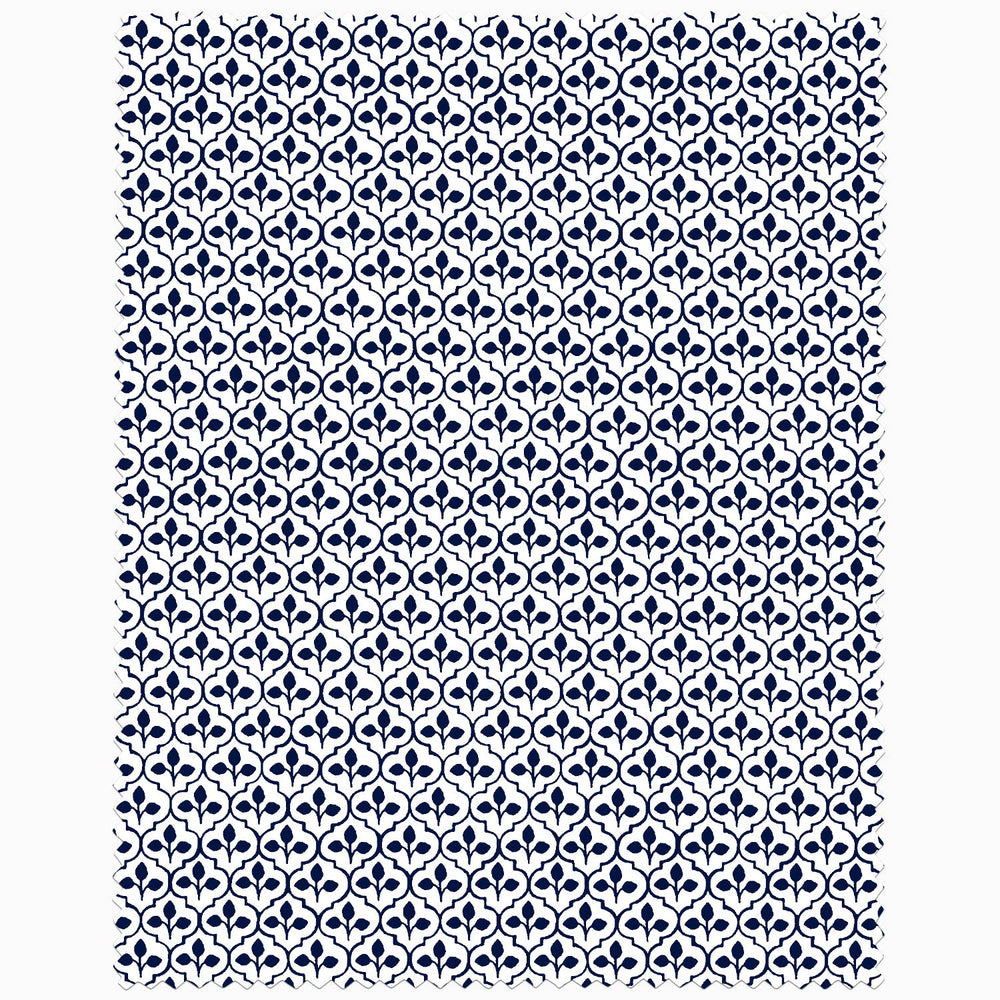 A blue and white pattern on a white background created by John Robshaw for John Robshaw x Cloth & Co. Swatches.