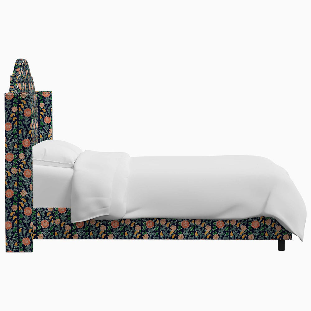 The Samrina bed, designed by John Robshaw, features a beautiful floral pattern inspired by Mughal arches.