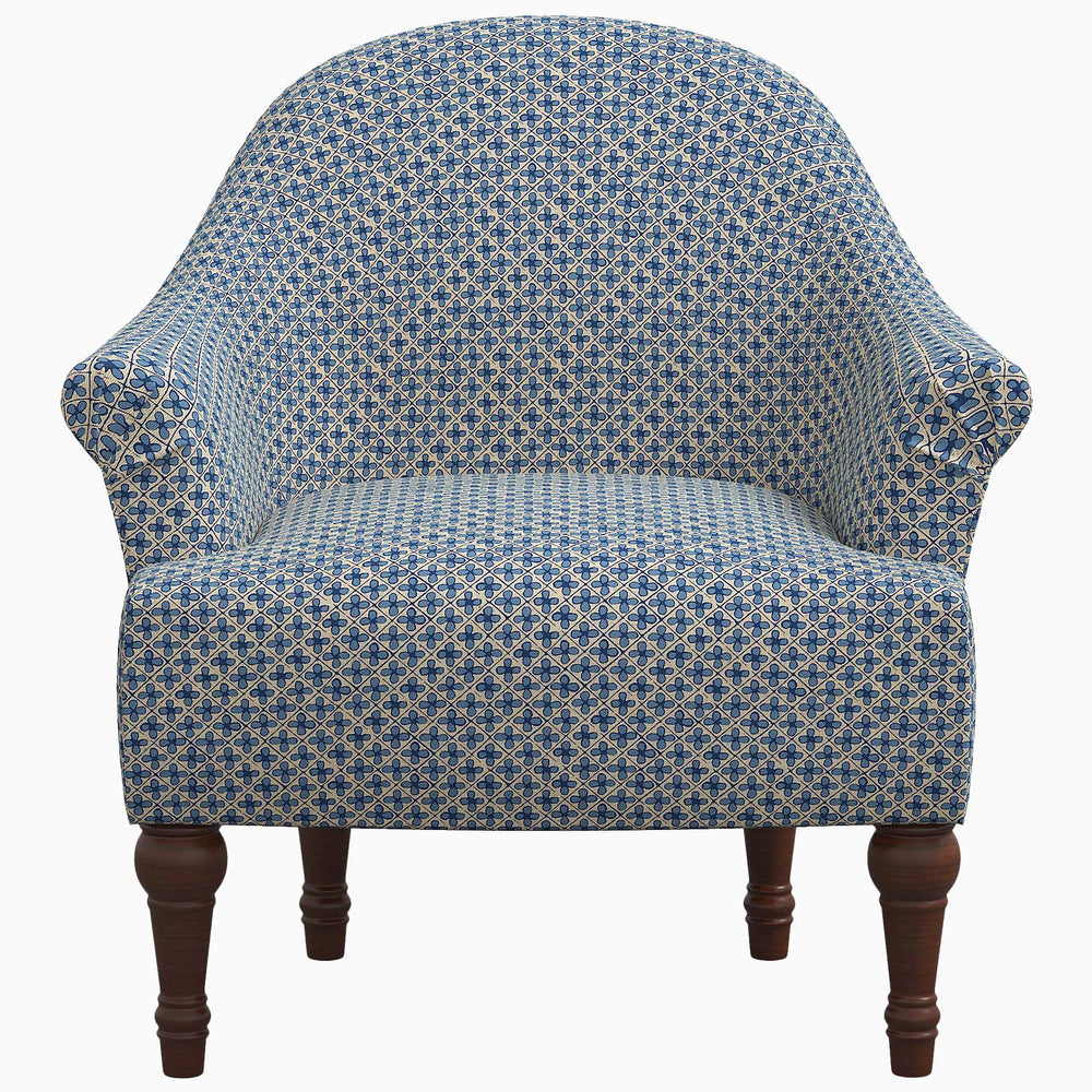 A Preeti Accent Chair by John Robshaw, with wooden legs, made to order.