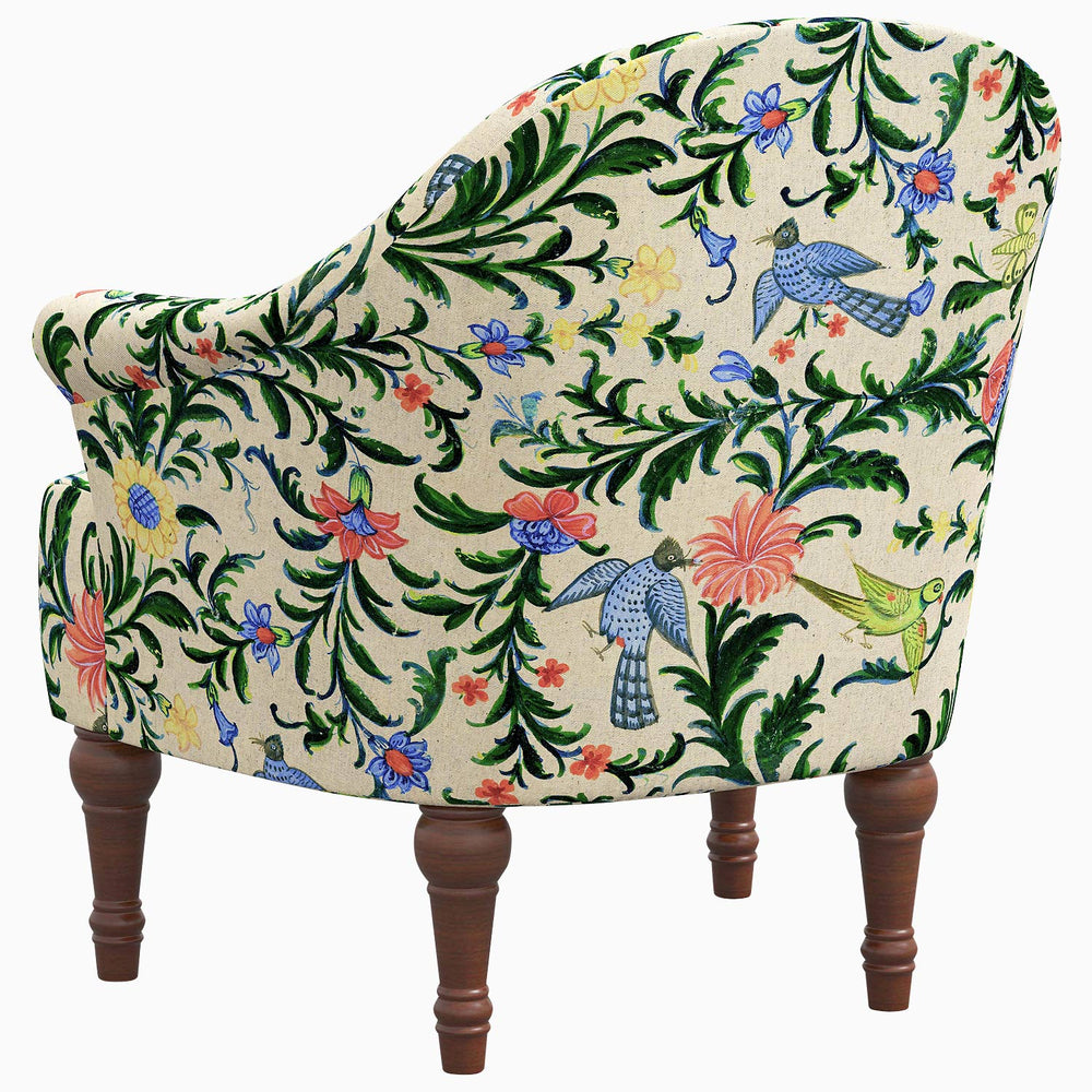 A Preeti Accent Chair by John Robshaw, with an adventurous floral pattern, made to order.