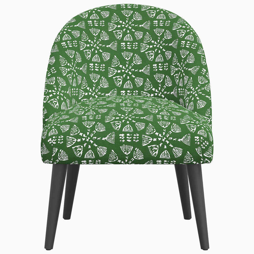 A Chetna Accent Chair with prints inspired by John Robshaw, featuring a floral pattern.