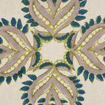 A hand printed blue and green floral design on a beige fabric, featuring the Verdin Peacock Bolster by John Robshaw. - 30801480351790