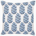A blue and white embroidered Yati Outdoor Decorative Pillow with a floral pattern by John Robshaw. - 30405013962798