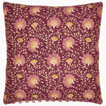 A John Robshaw hand-quilted Aisha Berry Quilt cushion with a floral pattern in burgundy and yellow, made of cotton voile. - 30395663581230