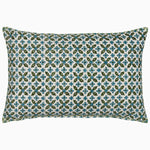 A Mizan Peacock Kidney Pillow with a geometric design, hand block printed. (John Robshaw) - 30793387343918