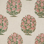 A Vani Decorative Pillow by John Robshaw, hand block printed fabric with pink and green flowers on it. - 30801476911150