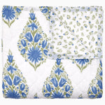 A Mayra Azure Quilt hand quilted bedding set made of cotton voile with a blue and white floral pattern, by John Robshaw. - 30395666006062