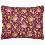 An Aisha Berry Quilt made by John Robshaw, hand quilted cushion made from cotton voile with a burgundy and yellow floral pattern. - 30395663613998