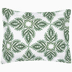 A Dasati Dark Sage Organic Duvet pillow with a leaf pattern made of organic cotton. (John Robshaw) - 30395597094958
