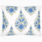 A hand quilted Mayra Azure Quilt pillow with a floral pattern, made of cotton voile, by John Robshaw. - 30395666071598