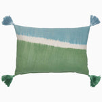 A Dip Dyed Sage Decorative Pillow inspired by the vibrant colors of India, adorned with tassels, by John Robshaw. - 29303329652782