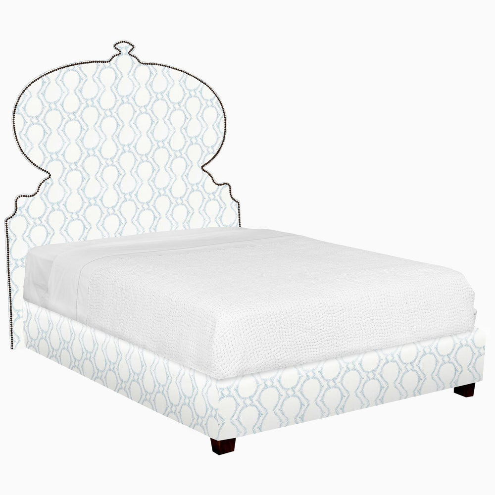 This John Robshaw Custom Orissa Bed offers a stylish design with a headboard and footboard. It can be shipped quickly with a relatively short lead time, and we also provide the option for white glove delivery.