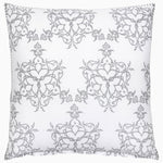 A white and gray Kajal Gray Organic Duvet with an ornate design made of organic cotton by John Robshaw. - 29980994338862