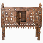 An ornate John Robshaw Wooden Carved Manjoo Mirrors 3 cabinet for storing valuables with ornaments on it. - 29224344420398