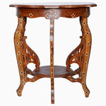 An antique Round Wooden Inlay Table 8 with bone inlay ornaments by John Robshaw. - 30296345804846