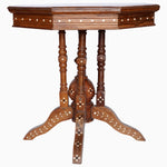 A John Robshaw Octagonal Wooden Inlay Side Table 2 with studs on the top. - 30296334204974