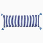 A John Robshaw Vintage Stripe Indigo Lumbar Pillow with tassels. - 29995173117998
