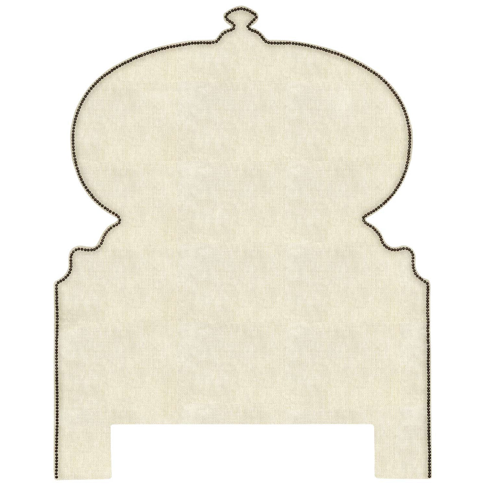An ornate beige Custom Orissa Headboard inspired by Mughal architecture, John Robshaw.