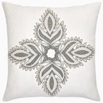 An India-inspired John Robshaw Beaded Verdin Decorative Pillow with a white and gray design. - 29981036183598