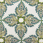 A John Robshaw Verdin Euro hand block printed blue and green leaf pattern on a white background. - 14672784883758