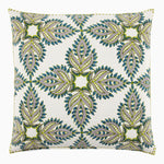 A John Robshaw Verdin Euro hand block printed decorative pillow with a green and blue design. - 30253816479790