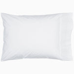 A Sana White Organic Sheet Set by John Robshaw featuring hand embroidery on a white background. - 28765994254382