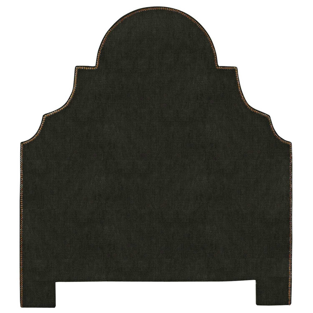 An ornate black Custom Dara headboard with white glove delivery by John Robshaw.
