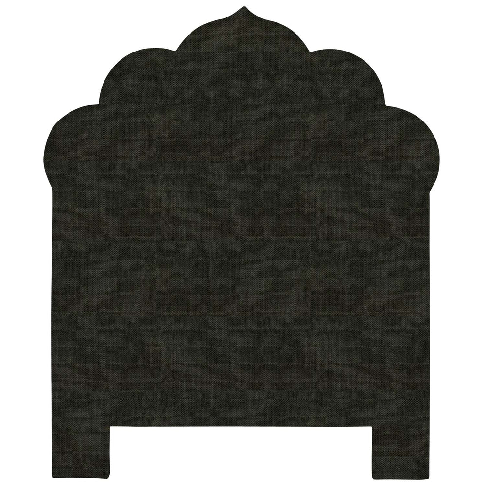 A black Custom Bihar Headboard with an ornate design available for white glove delivery by John Robshaw.