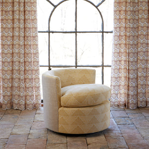 Round Swivel Chair in Farzu Marigold and Bijal Sand
