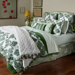 A bedroom with Dasati Dark Sage Organic Duvet by John Robshaw bedding and organic cotton pillows. - 30491131215918