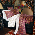 A John Robshaw Aisha Berry Quilt, hand quilted bed with a canopy, adorned with cotton voile. - 30395676753966