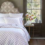 A Layla Lavender Quilt by John Robshaw, made of cotton voile, with a purple and white pattern inspired by Mughal gardens. - 30818761703470