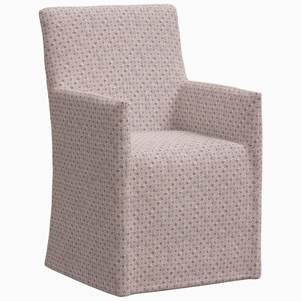 An exclusive John Robshaw prints Rekha Slipcover Dining Chair with a white background.