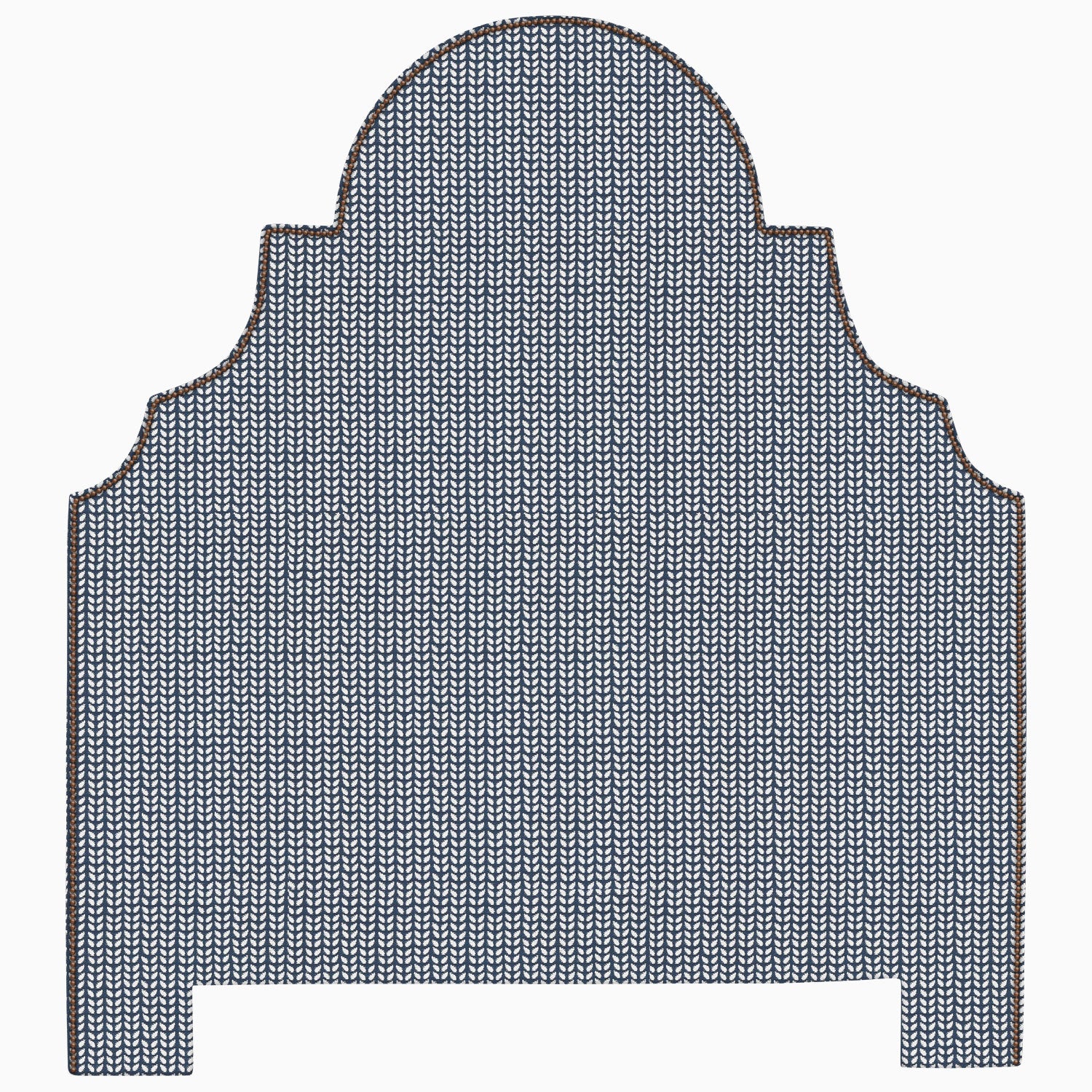 A Custom Dara Headboard by John Robshaw, with a blue and brown pattern, available for shipping.