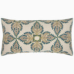 A John Robshaw Verdin Peacock Bolster, hand printed decorative pillow with a floral design on it. - 30794843619374