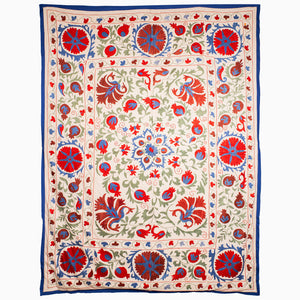 Blue And Coral Outlines Suzani Blanket