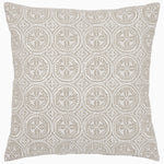 A beige and white Kaia Decorative Pillow with a geometric design, made from cotton linen by John Robshaw. - 30403593895982