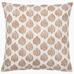A John Robshaw Mali Gold Decorative Pillow with a brown and white paisley pattern. The cushion features a hidden zipper closure for easy access. - 30403607789614