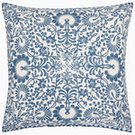 A John Robshaw Manav Decorative Pillow with an ornate design in blue and white. - 30403619356718