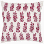 A Nidhi Berry Decorative Pillow by John Robshaw with a natural cotton linen, burgundy and white floral pattern. - 30403715235886