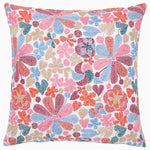 A Taara Multi Decorative Pillow by John Robshaw, made of cotton linen and featuring a floral pattern in pink, blue, and green. - 30404838883374