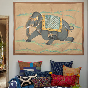 Elephant On Green Grass Tapestry