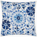 A blue and white polyester pillow with a floral design suitable for outdoor use, the John Robshaw Bruv Outdoor Euro. - 30400074186798