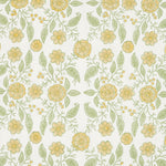A John Robshaw Cherika Marigold Euro hand block printed yellow and green floral pattern on a white background. - 30400152600622
