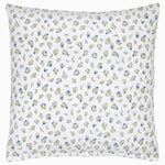 A hand quilted Mayra Azure Quilt pillow with blue flowers on it, made of cotton voile, by John Robshaw. - 30395666104366