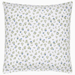 A hand quilted Mayra Azure Quilt pillow with blue flowers on it, made of cotton voile, by John Robshaw. - 30395666104366