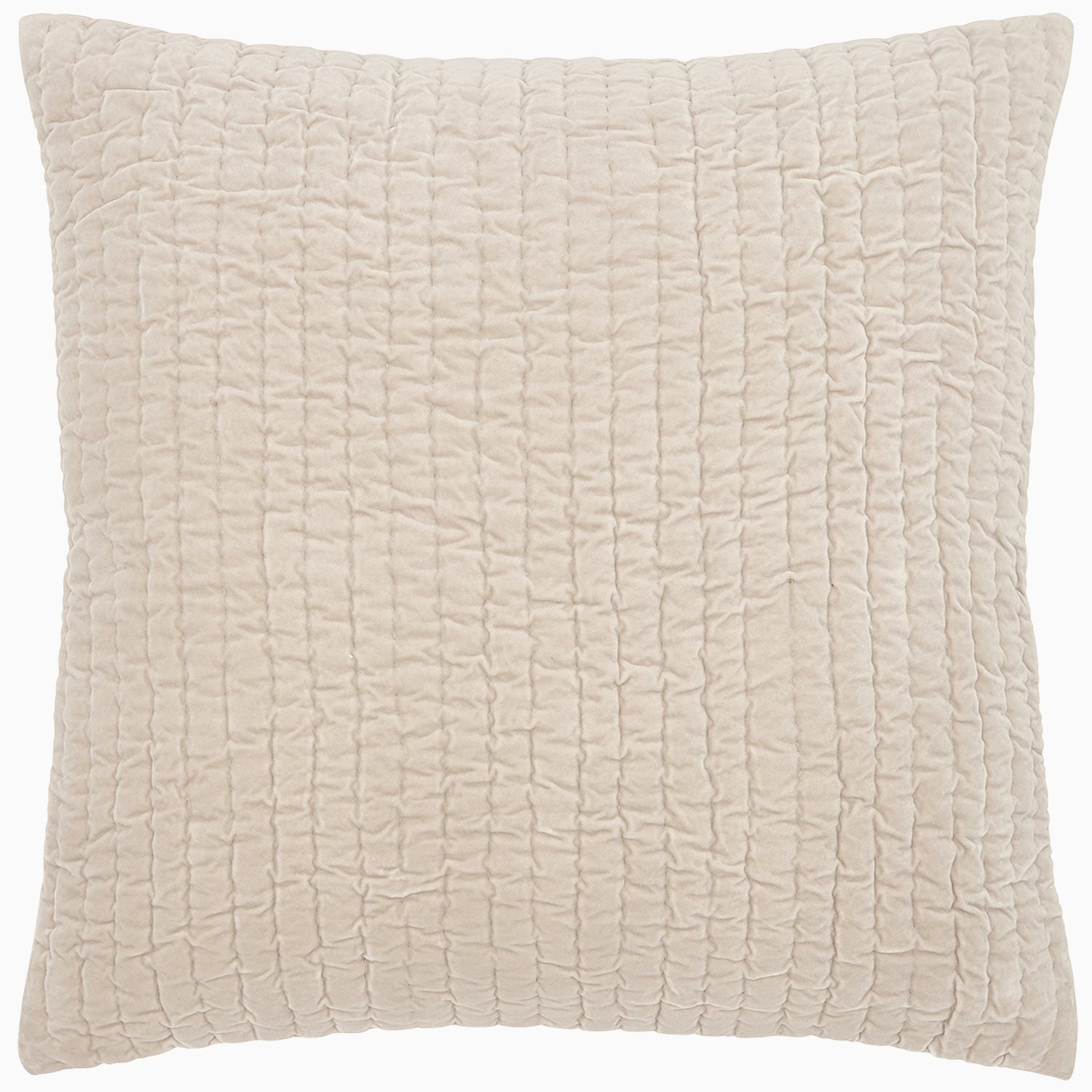 A soft, beige John Robshaw Velvet Sand Quilted pillow on a white background.