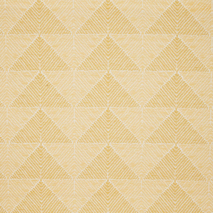 A Farzu Marigold Performance Fabric rug featuring geometric prints. (Brand: John Robshaw)