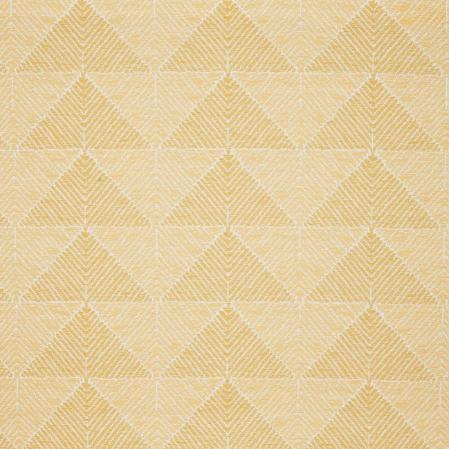 A Farzu Marigold Performance Fabric rug featuring geometric prints. (Brand: John Robshaw)